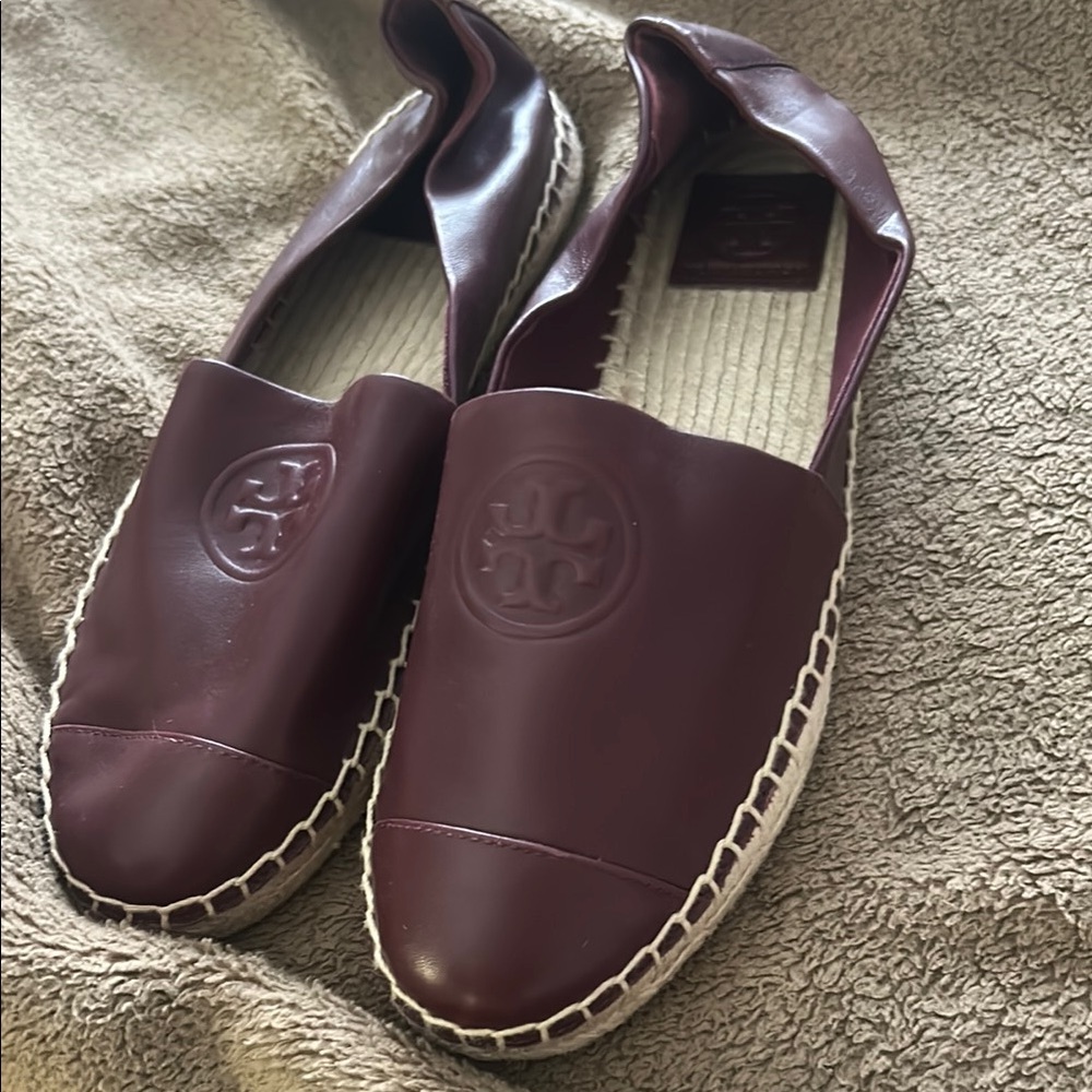 Tory Burch Purple Espadrilles with Textured Leather and Rope Sole